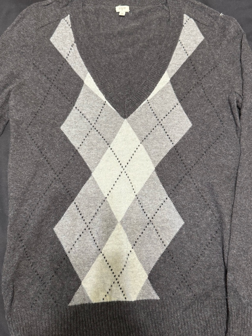 J. Crew Gray Argyle V-Neck Sweater